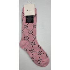 Gucci GG Logo Glitter Socks Pink Gray Regular Crew Sparkley Metallic NEW