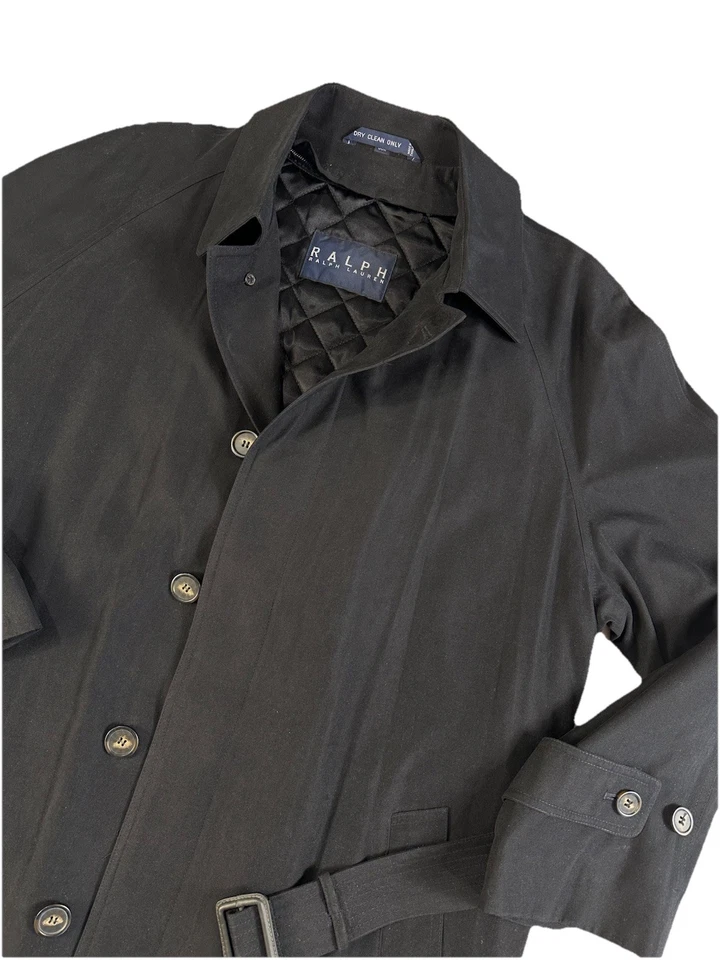 Gabardina negra de colección Ralph Lauren para hombre forro acolchado extraíble talla 38 R con cinturón Foto 2 de 4