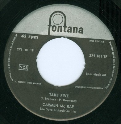 Carmen McRae With The Dave Brubeck Quartet - Take Five (7'')