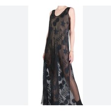 Victoria's Secret Vintage Gold Label Black Sheer Mesh Maxi Nightgown Dress L