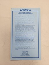 Activision Video Game Cartridge Limited One Year Warranty Insert Sheet 1982