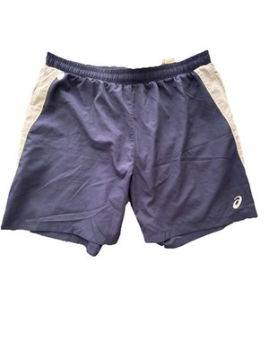 ASICS Men's Athletic Shorts XL Navy Silver 100% Polyester Elastic Waist