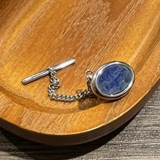 Oval Lapis Lazuli Stone Tie Tack Chain Tie Pin Men Birthday Father s Day Gift