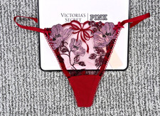 Victoria's Secret Dream Angels NWT XL Red Floral Bow Embroider V String Panty