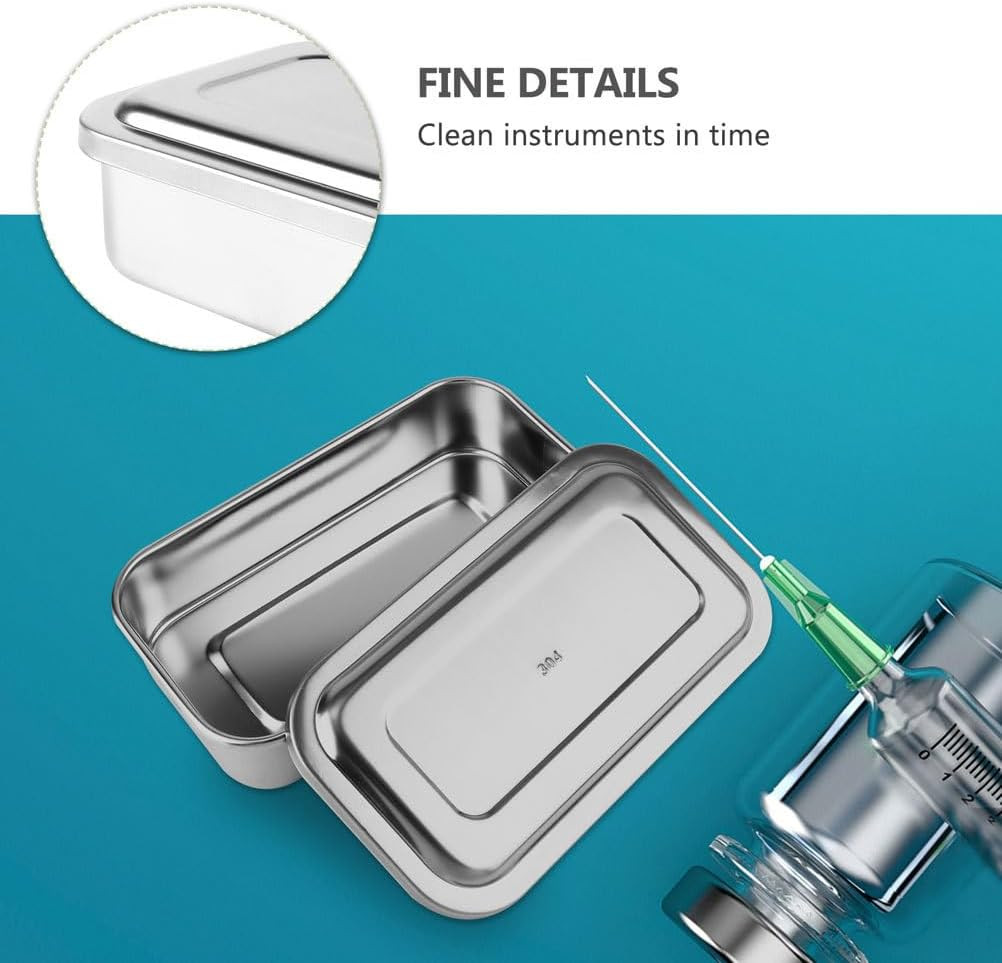 Stainless Steel Instrument Tray with Lid 8" Medical Lab Organizer Box