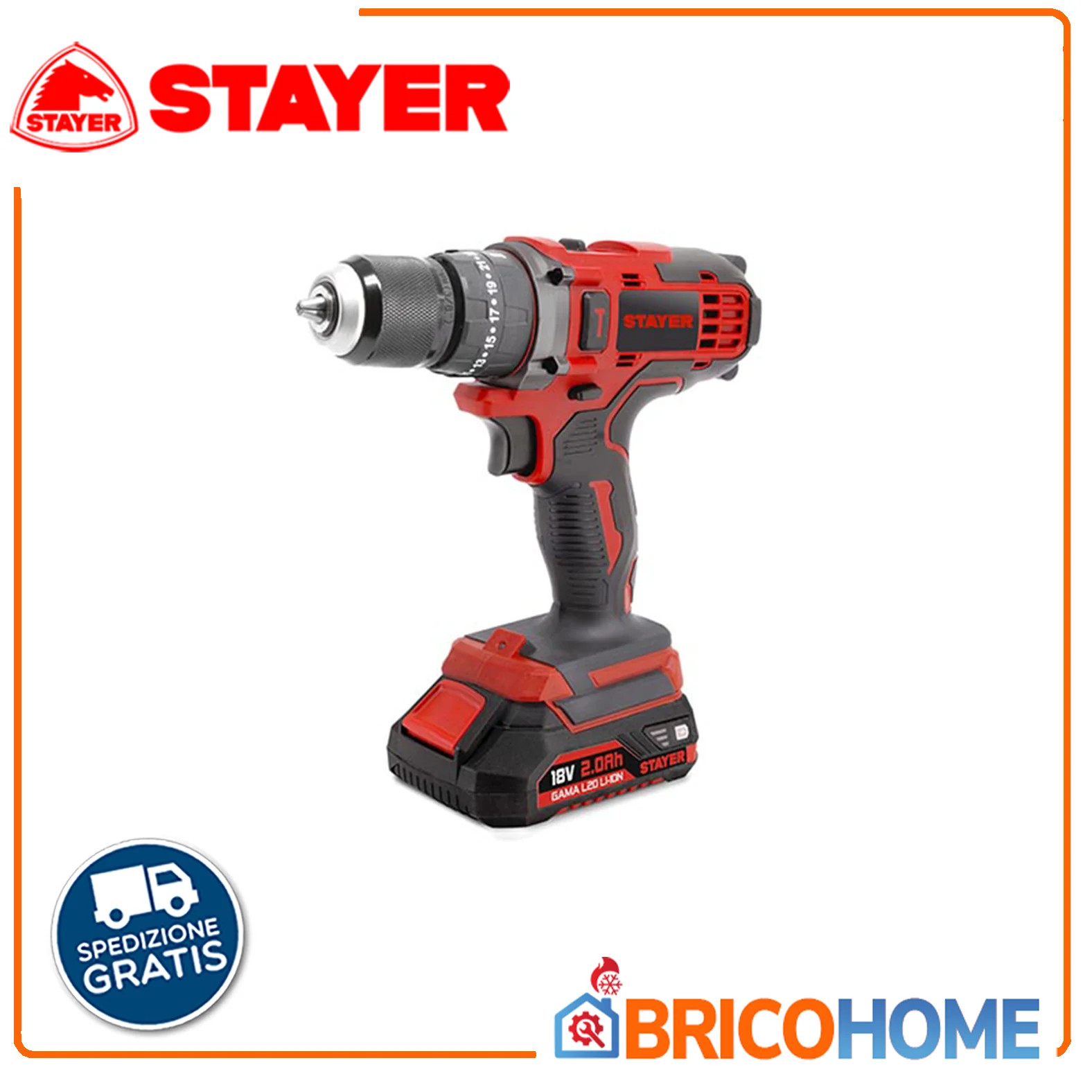 STAYER Trapano Avvitatore 18V PB18BL2022PK | Percussione | 2 Batterie 2Ah | Vali foto 2