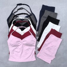 Yoga Set Women 2PCS Seamless Padded Halter Tank Top Scrunch Butt Gym Shorts