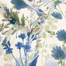 Catherine Lansfield Countryside Blue Floral Wallpaper Pattern Code 206543