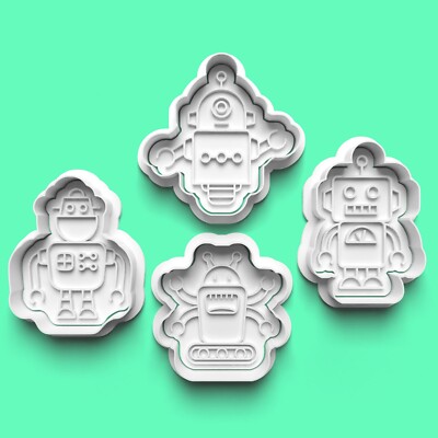 Ausstecher Fondant Stempel Roboter Cyborgs Party Geburtstag Backen 4er Set