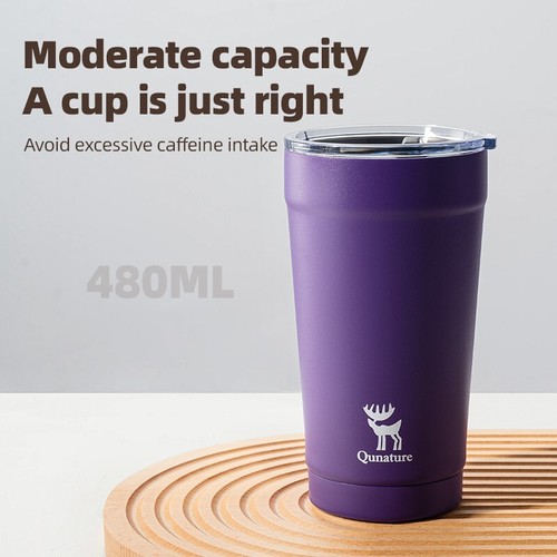 Vaso Qunature 480 ml, taza de café aislada al vacío de acero inoxidable con tapa, púrpura