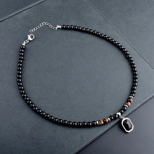 Collar Colgante Acero Inoxidable Ojo de Tigre Cristal Negro Hombres Personalidad Moda - Imagen 2 de 9
