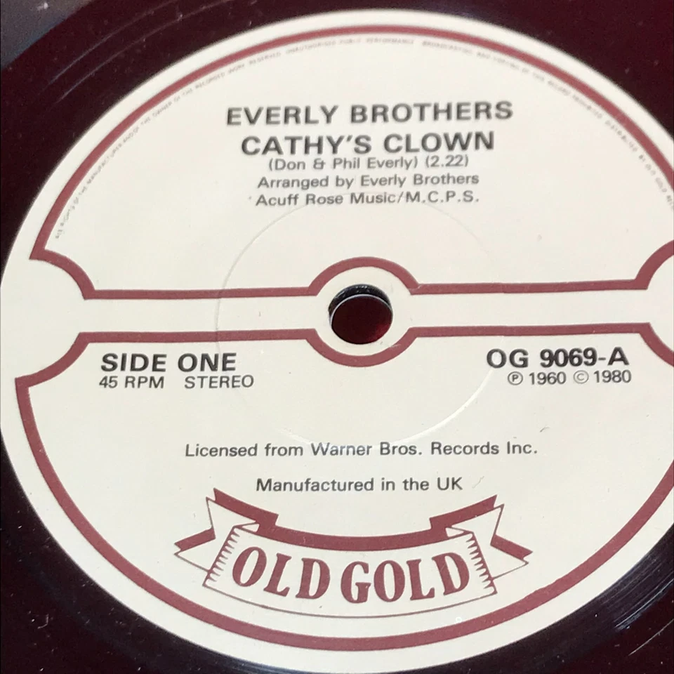 THE EVERLY BROTHERS Cathy's Clown 1980 UK 7" vinyl single Temptation 45 record - Image 4 of 4
