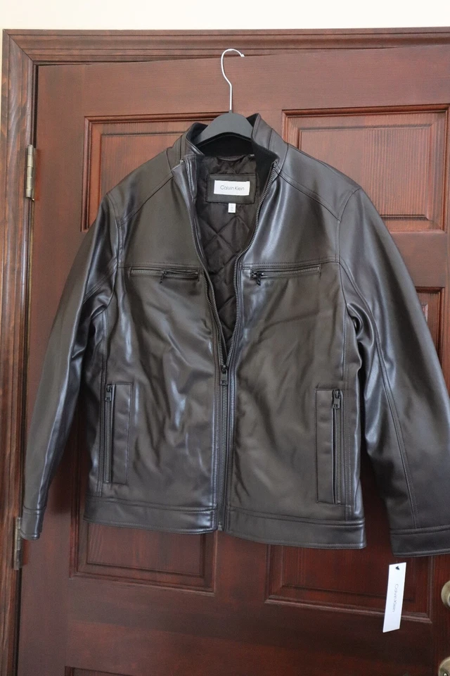 Calvin Klein Men's Faux Leather Moto Jacket Heritage Brown Size Large - Image 2 of 4