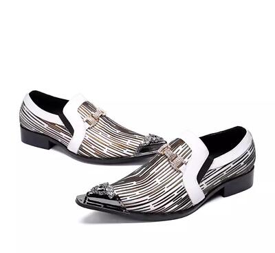 Mens Casual Leather British Pointy Toe Dress Business Pull On Pump Oxfords Shoes