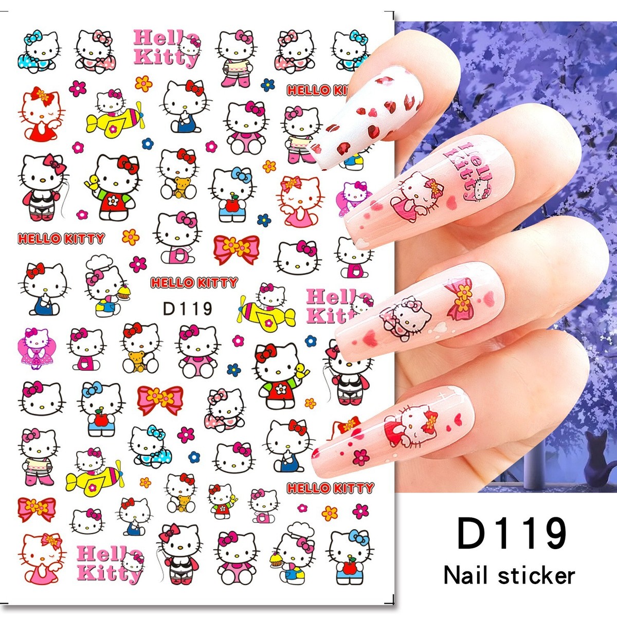 6Pcs Set Nail Art Stickers Sanrio Anime Manicure Cartoon Hello