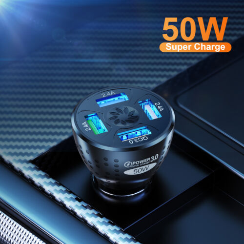 50W QC3.0 Car Charger 4 USB Port Fast Charging Cigarette Lighter Socket Adapter - Photo 3 sur 14