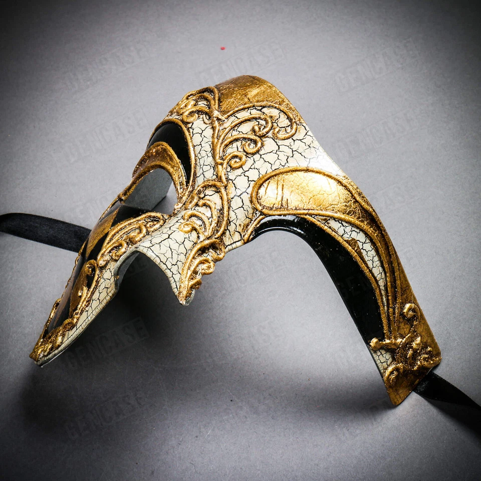 Venetian Phantom GOLD Checker Men Masquerade Ball Party Classic Full Face Mask - Image 4 of 4