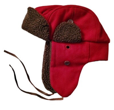 Gap Trapper Hat Y2K Red Plaid S/M UNISEX Men Women Leather Tie VTG 2007 2K EUC
