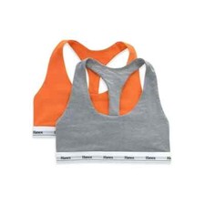 Hanes Originals XSMALL 2-Pack Racerback Bralette Orange Gray Cotton Bras 10724