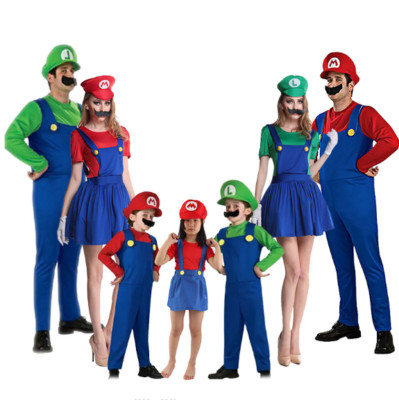 Super Mario Luigi Bros Unisex Adult & Kids Cosplay Fancy Dress Outfit Costume