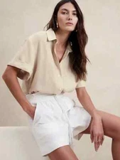 NEW Banana Republic M The Boxy Linen Shirt Tan Medium #884267
