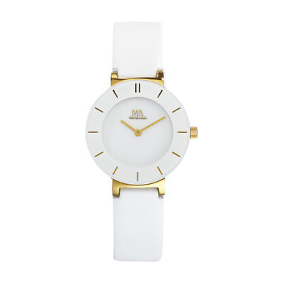 Meister Anker Armbanduhr Uhr Edelstahl poliert gold weiß Leder