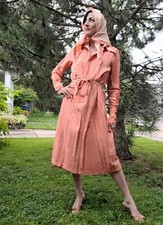 Vintage 70s Peach 3-pc Midi Dress w/ Matching Belt Headscarf Scarf Set