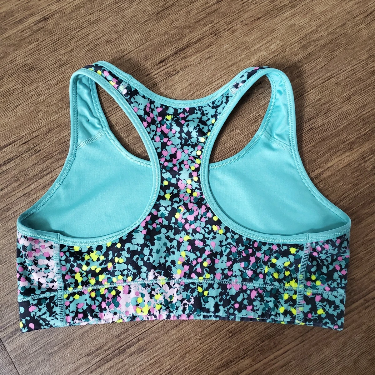 NIKE Pro Blue Splattered Paint Racerback Swoosh Sports Bra Size M Medium