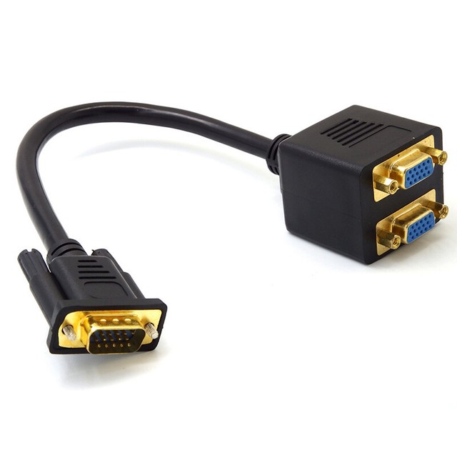 VGA Splitter Cable Computer to Dual 2 Monitor Adapter Y Splitter Male