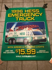 HESS 1996 PLASTIC POSTER SIGN FOR THE EMERGENCY TRUCK W/ GREEN BOTTOM - 58"X46"