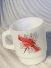 Vintage Fire King white glass mug anchor hocking Cardinal Chickadee Bird