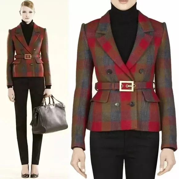 Costume veste à carreaux en laine Gucci plaid costume blason manteau