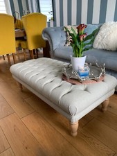 Special offer large buttoned footstool linen beige BOSTON 100 120cm /60cm /h38cm