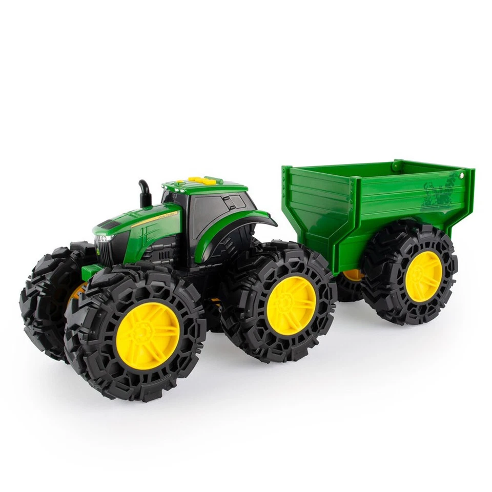 John Deere 38cm Monster Treads Tractor Kids Vehicle Toy w/ Wagon Light/Sounds 3+