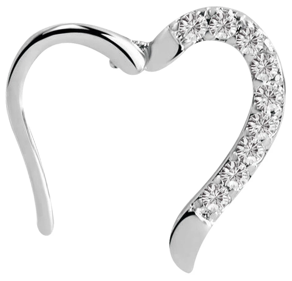 Cuore Clicker Orecchio Tragus Helix Labbra Piercing Argento Con Chiari Cristallo - Immagine 2 di 3