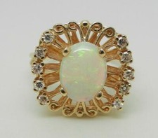 VINTAGE 14K YELLOW GOLD OPAL AND DIAMOND RING - SIZE 6  -   LB1555