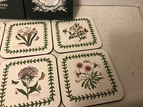 Portmeirion Botanic Garden Set of 6 Floral Cork Backed Coasters 4" New In Box - Picture 3 of 5
