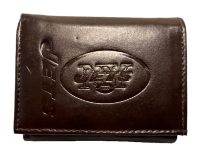 NFL New York Jets BROWN Embossed Genuine Leather Wallet Bill Tri-Fold XMAS