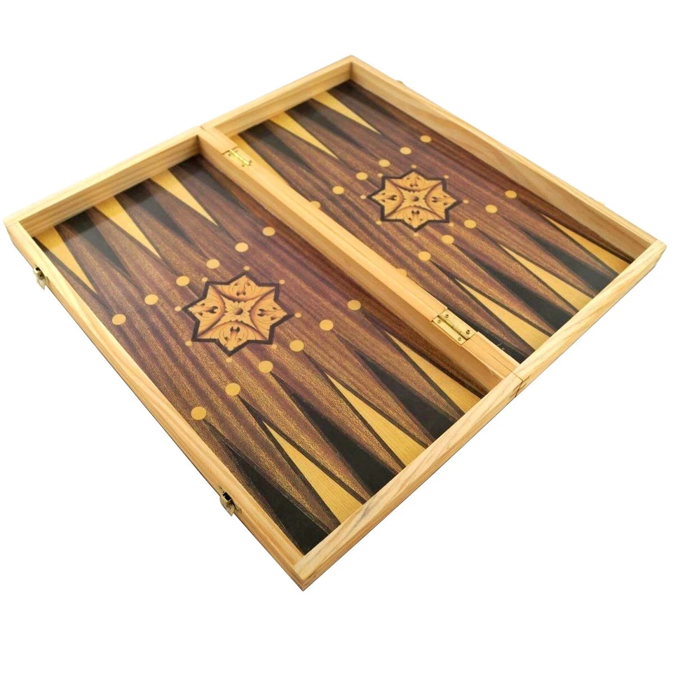 XXL Backgammon Schachspiel Holz Spielbrett 50x47 cm klappbar Dame Schach P-716 - Bild 2 von 4