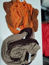 2-New! DNLA Two tones scarf Brown, Orange Long Cozy Lightweight 