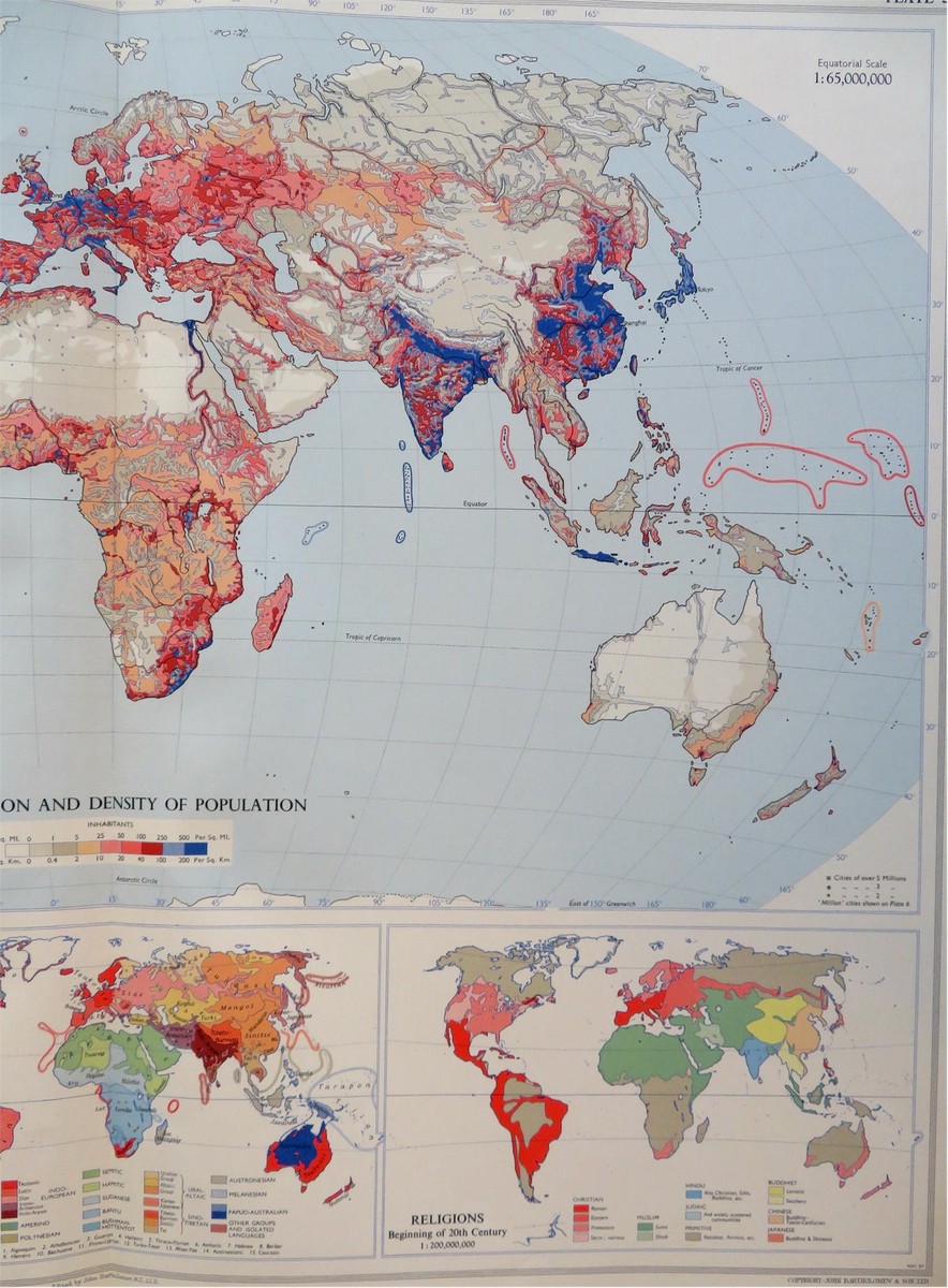 World Ethnographic Map Population Language Race Religion 1958 Bartholomew  map
