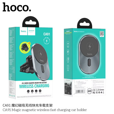 HOCO CA91 Magnetic Wireless Fast Charging Phone Holder in Car 15W Mobile Charger