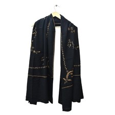 Indian Vintage Black Shawl Pure Woolen Handmade Suzani Long Throw Stole Warm