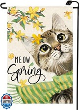 Spring Pink Meow Cat Garden Flag 12x18 Inch Double Sided Outside