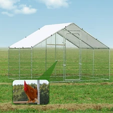 Chicken Coop Large Metal Chicken Run for 10-15 Chickens, Outdoor Walk-in