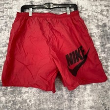 Vtg Nike Mens M Nylon Shorts 90s Solid Red Big Logo Mesh Lined Swim Streetwear