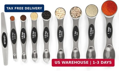Magnetic Measuring Spoons Set Stainless Steel with Leveler-9pcs Stackable Metal