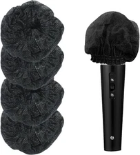 Waziaqoc 100 Pcs Disposable Microphone Hygiene Covers, Non-woven Black 