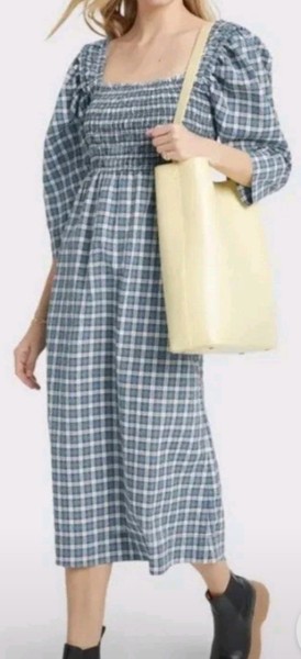 GANNI Beautiful Midi Seersucker Dress With Ruching Size S