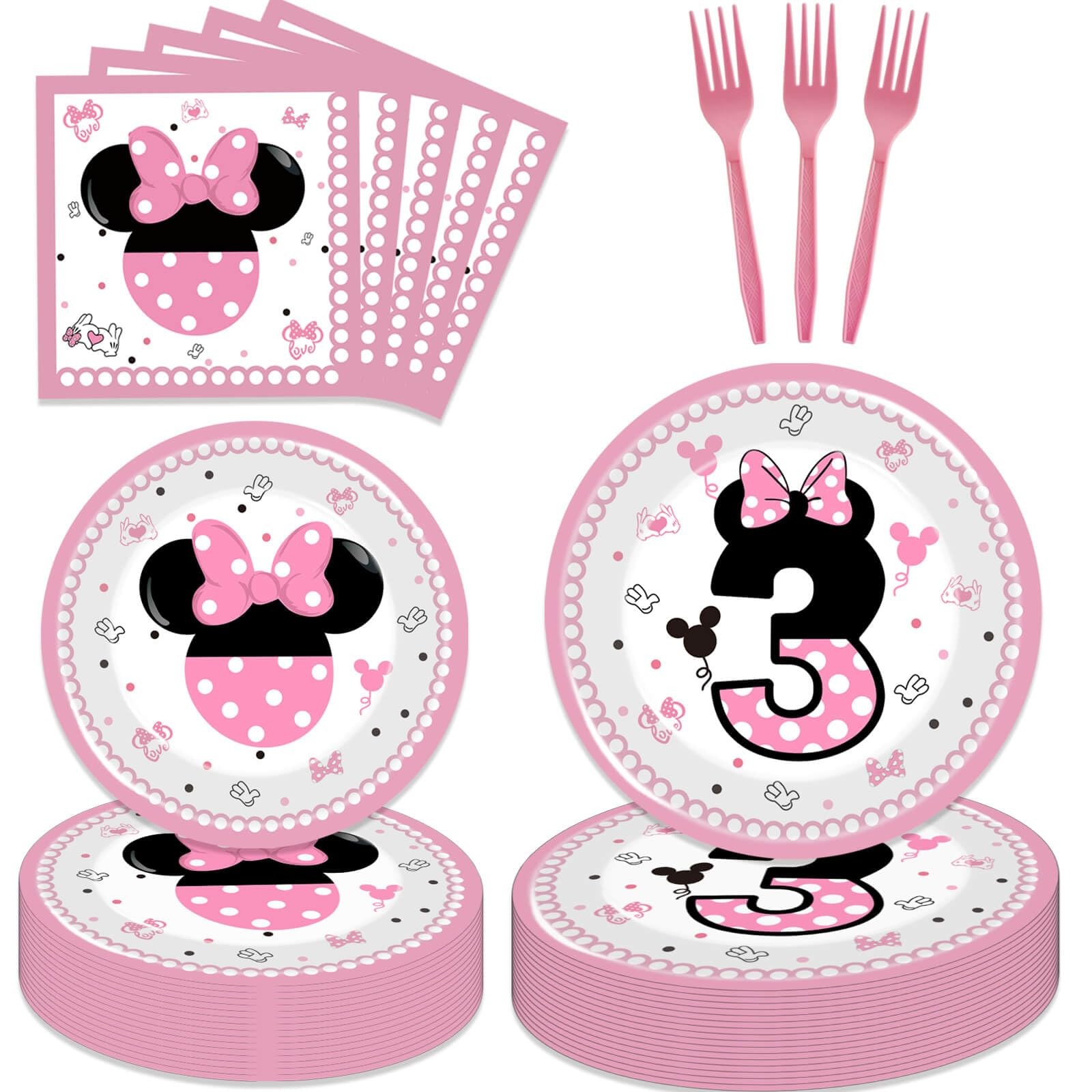 80 Pcs Pink 3rd Birthday Party Tableware Pink Wild Three Paper Plates Napkins...
